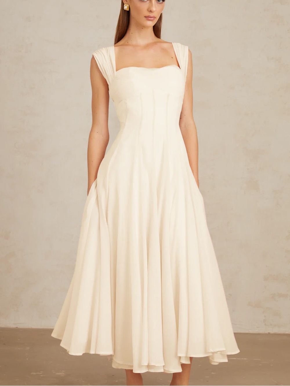 Érasme Cream White Flounced Midi dress - Miss Rosier Elegant